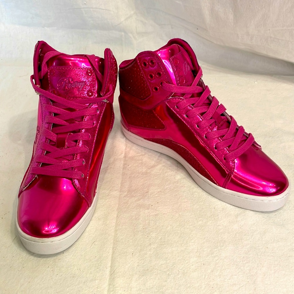 NWOT Hot Pink Pastry High Top Sneaker Tennis Shoe Glitter Shiny Rave Dance